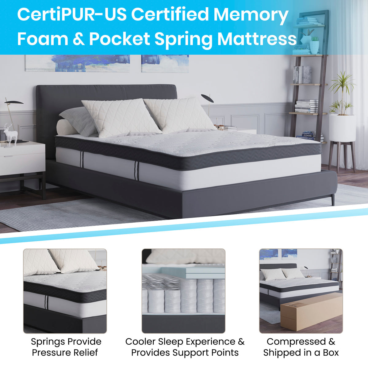FLASH Capri 12-Inch Queen Hybrid Memory Foam Pocket Spring Mattress